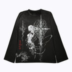 Grunge Black Long-Sleeve Graphic T-Shirt