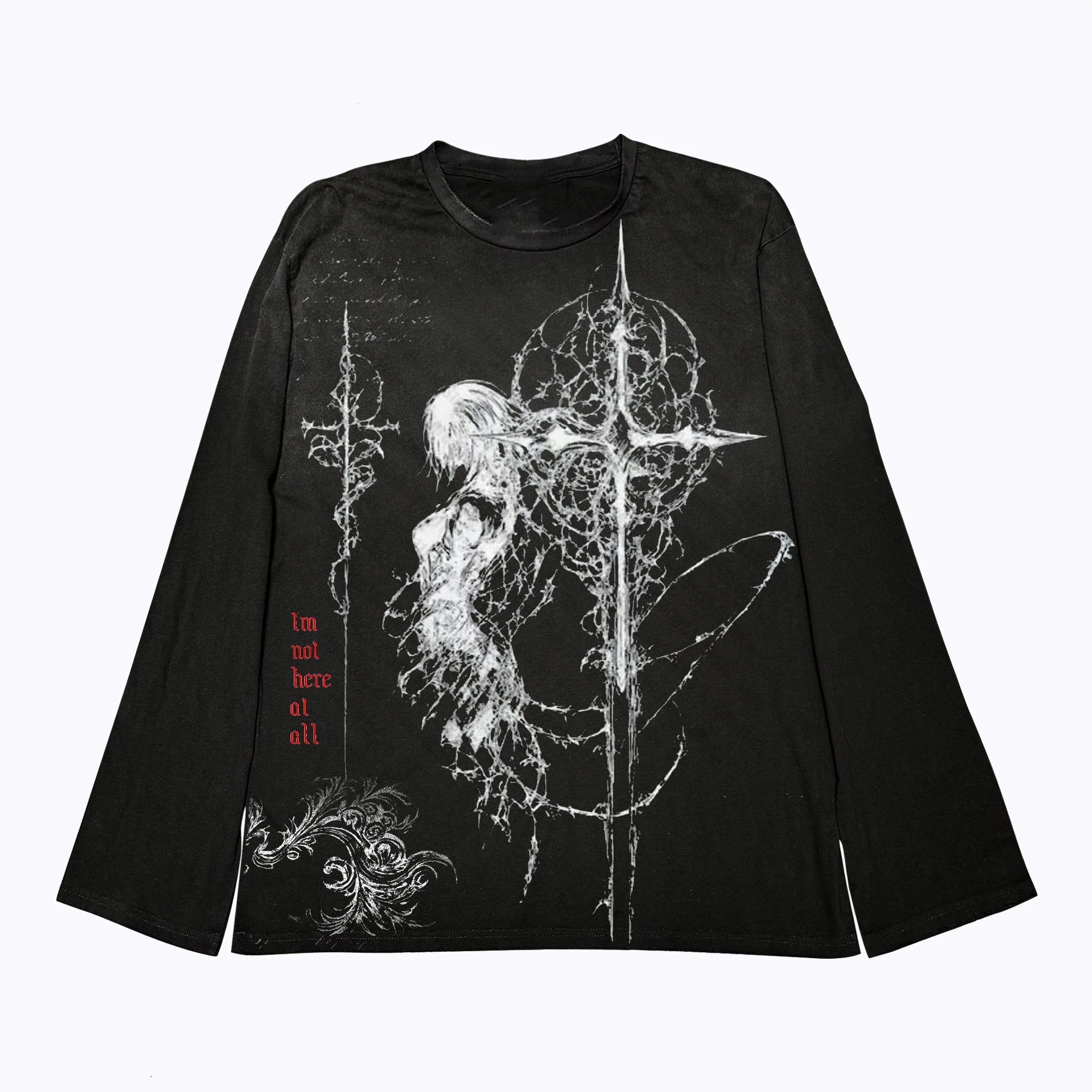 Women's Black Graphic Long-Sleeve T-Shirt