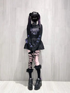 Black Gothic Graphic Long-Sleeve Tunic Top