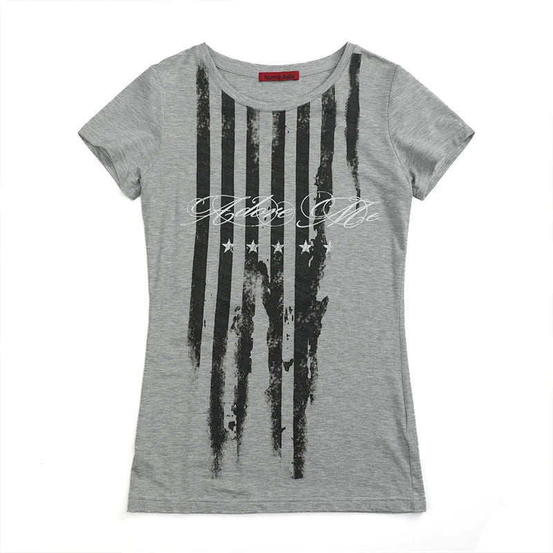 Gray Striped Graphic Short-Sleeve T-Shirt