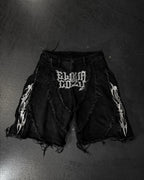Men's Black Patchwork Embroidered Zipper-Panel Baggy Jeans