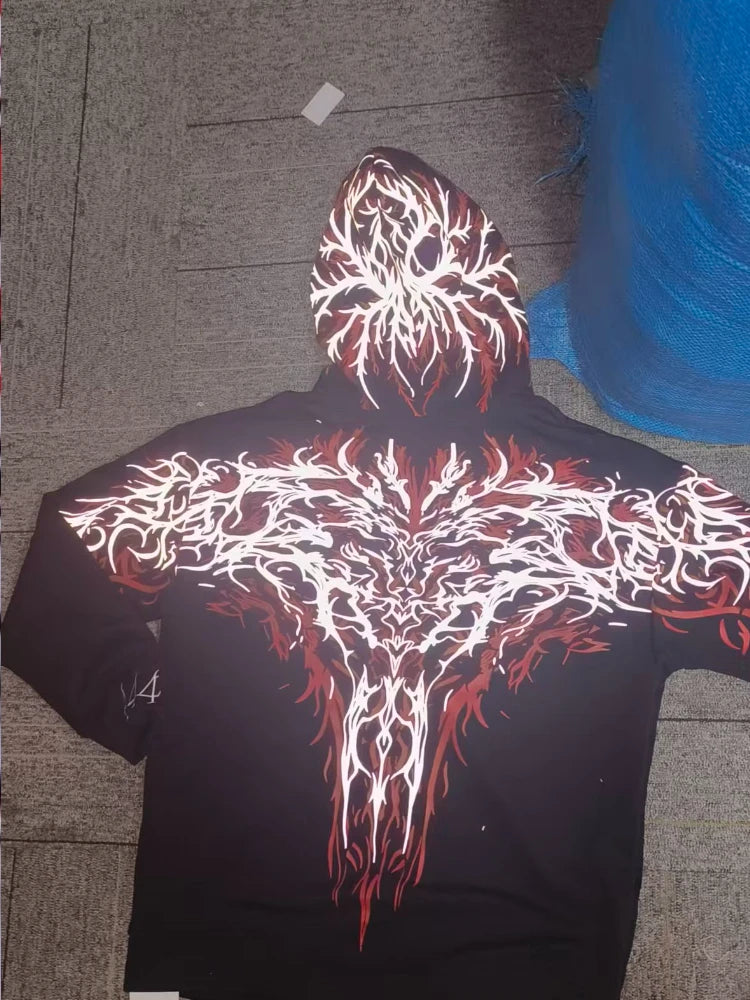 Men's Black and Red Graphic Zip Hoodie
