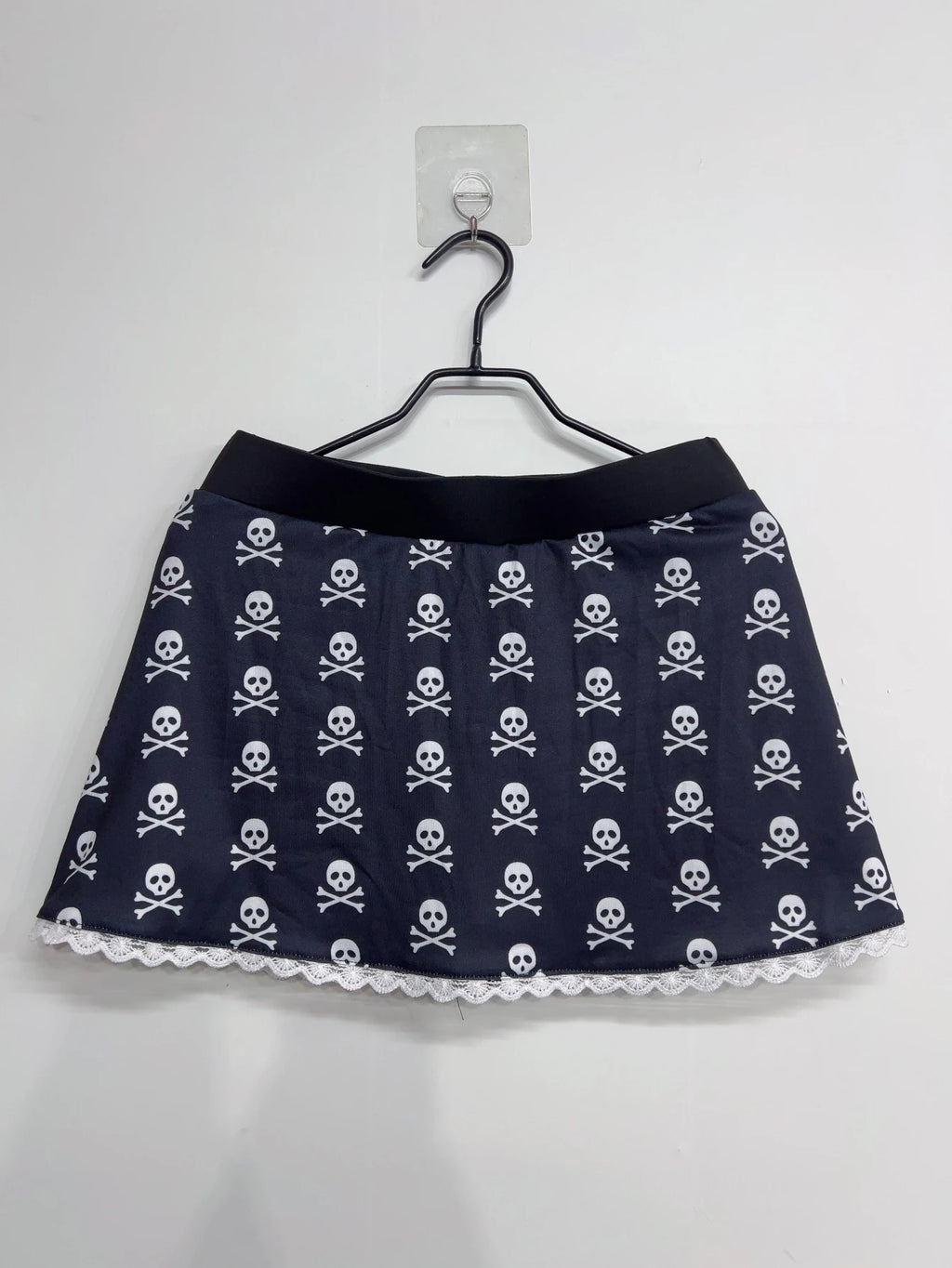 Women's Skull Print Mini Skirt with Lace Trim