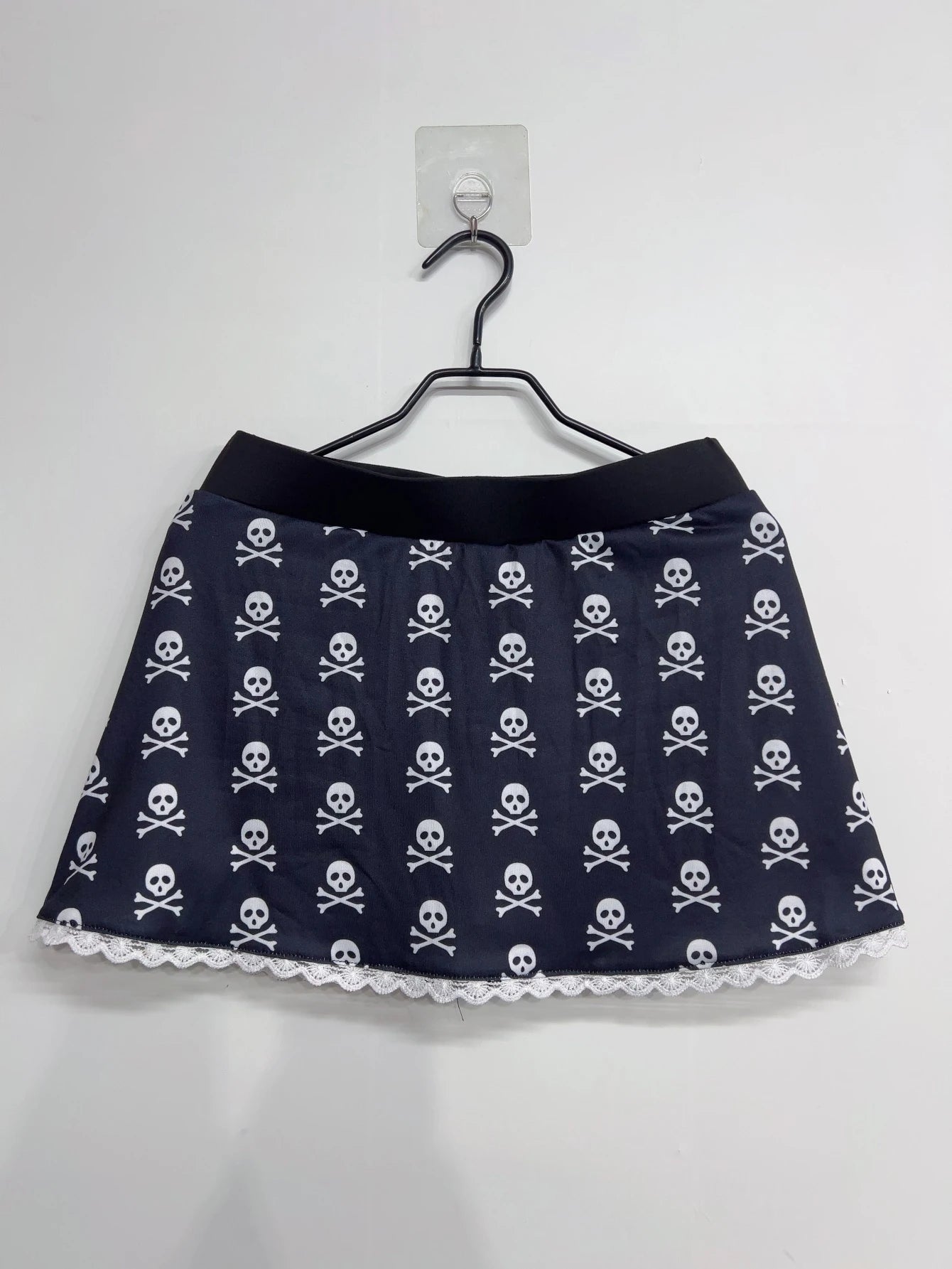 Women's Skull Print Mini Skirt with Lace Trim