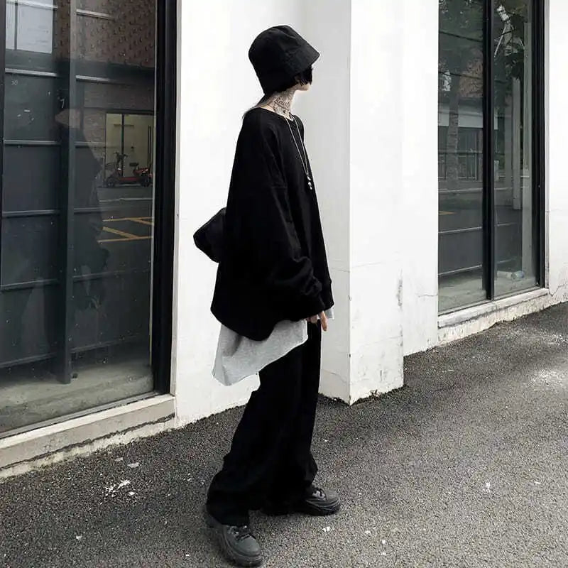 Black Layered Two-Piece Long-Sleeve Top Set