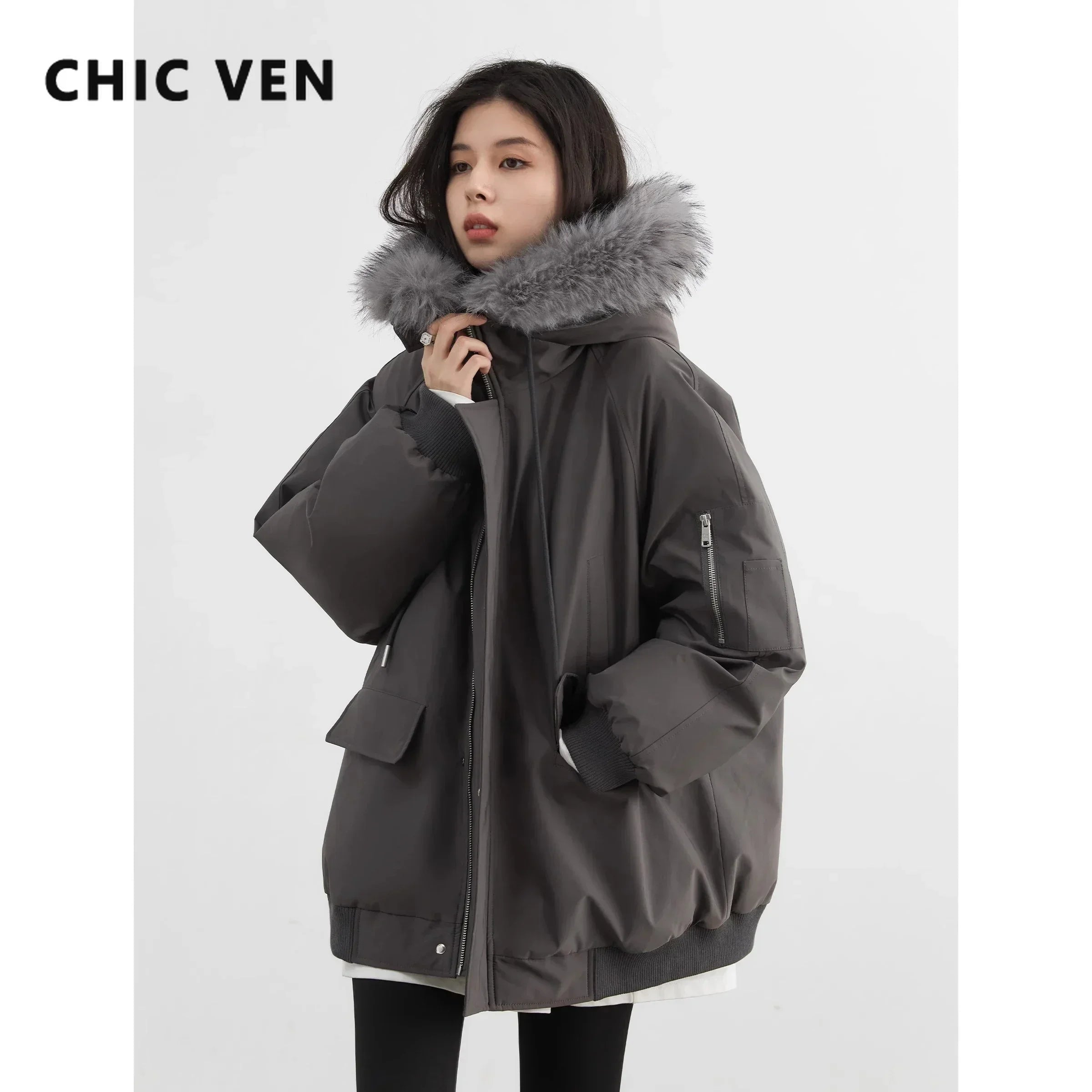 Women's Hooded Parka Jacket with Zip Closure and Utility Pockets