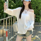 Sheer Off-Shoulder Long-Sleeve Top