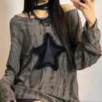 Women's Oversized Star Print Long-Sleeve T-Shirt