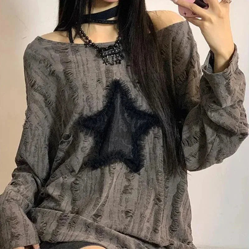 Women's Oversized Star Print Long-Sleeve T-Shirt