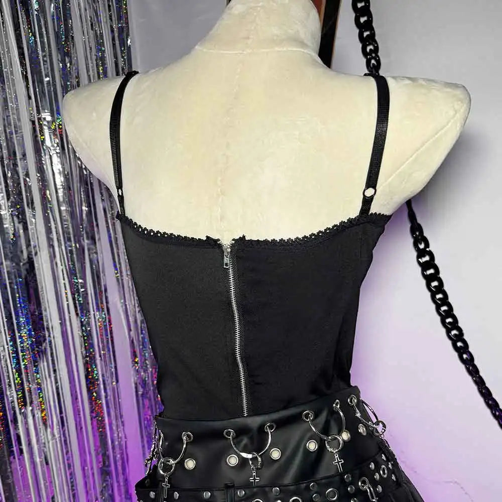 Spider Web Skull Halter Crop Top