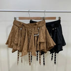 Women's Layered Pleated Mini Skirt with Belt Strap