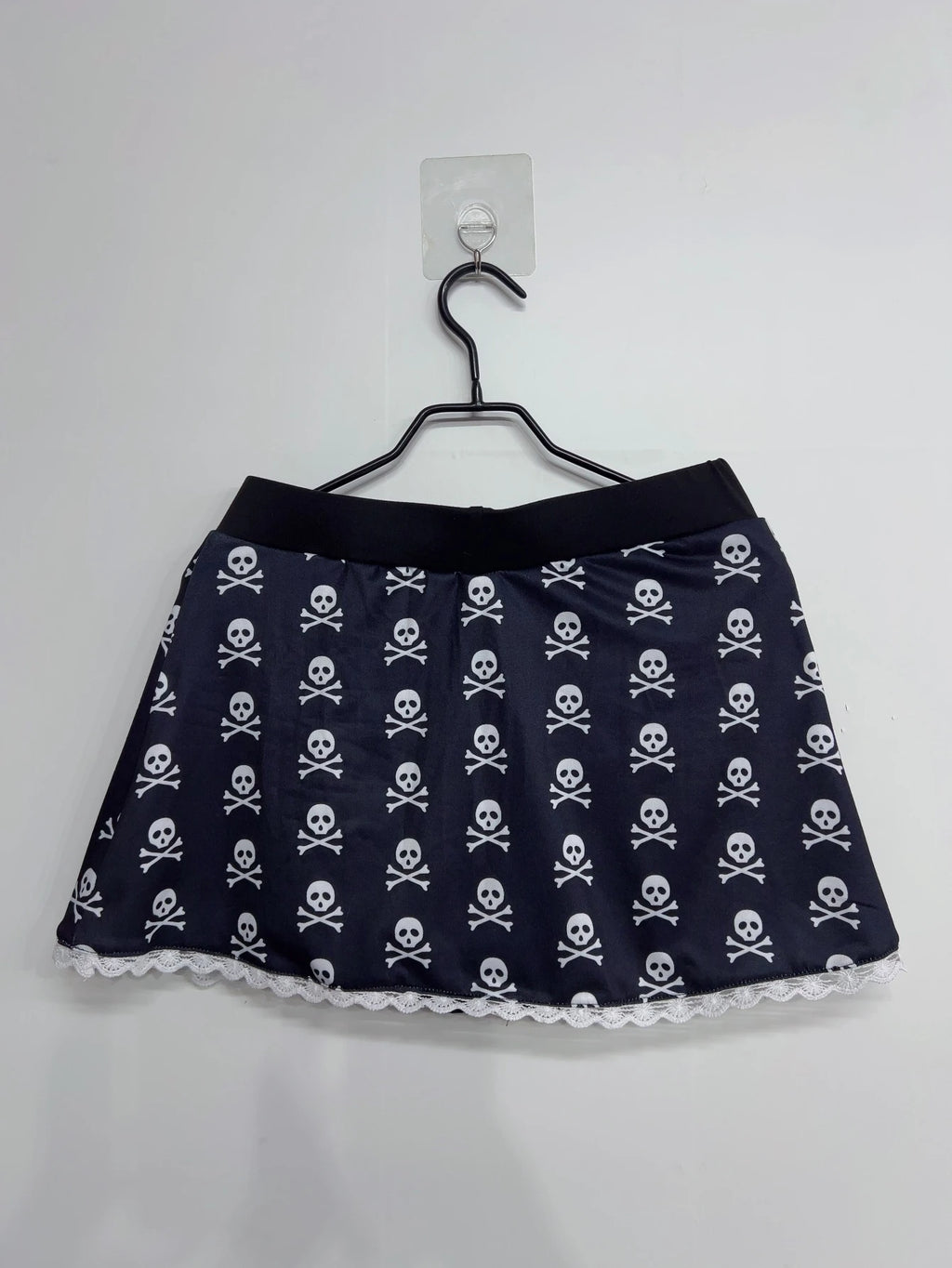 Women's Skull Print Mini Skirt with Lace Trim