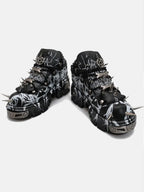 Black Graffiti Rivet Platform Shoes with Spikes