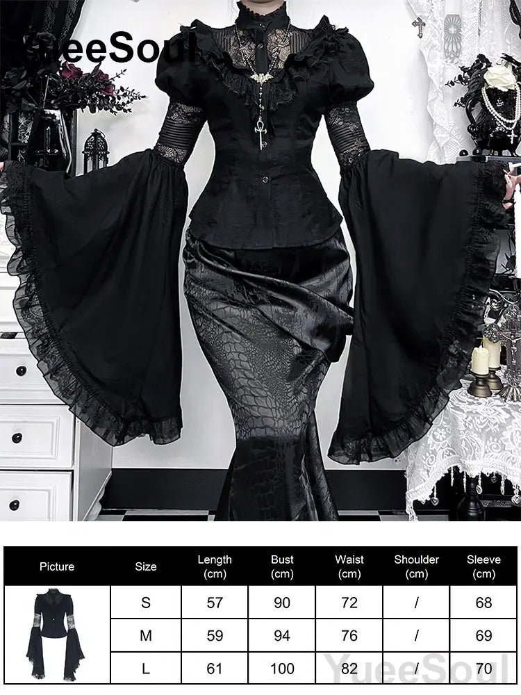 Women's Black Lace-Panel Long-Sleeve Top