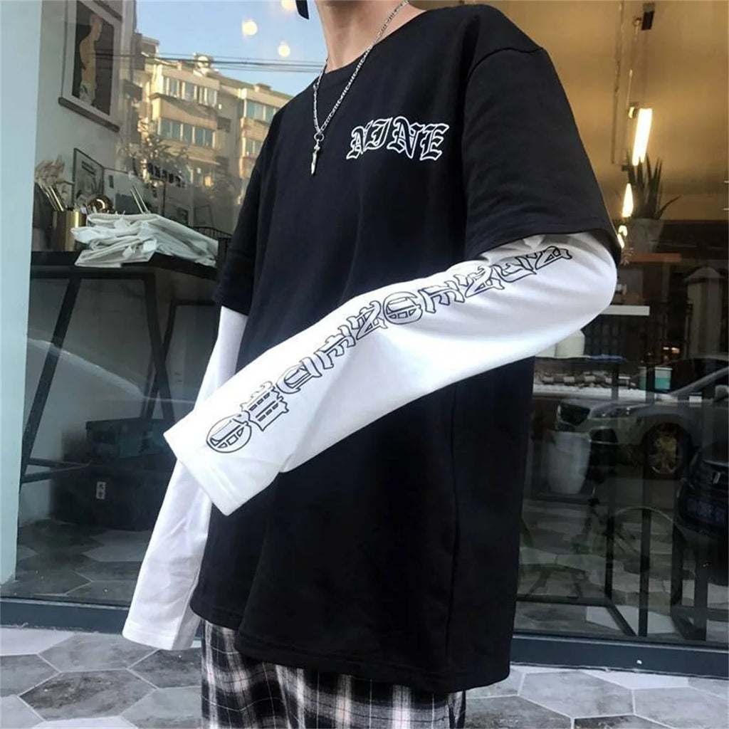 Black Graphic Layered-Look T-Shirt