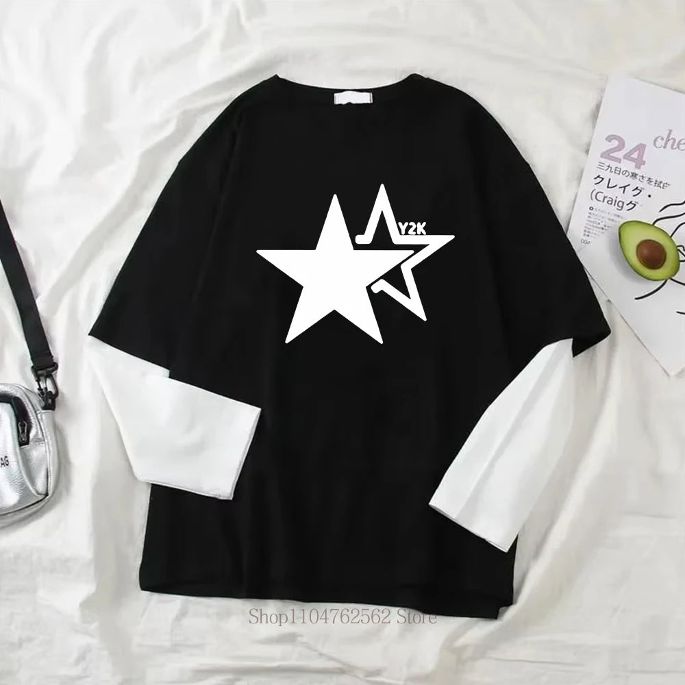 Women's Star Graphic Layered-Look Long-Sleeve T-Shirt