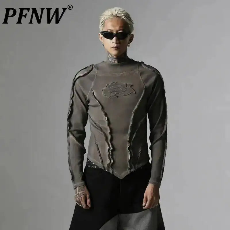 Men's Distressed Long-Sleeve Crew-Neck Top