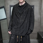Men's Gray Distressed Long-Sleeve Cowl-Neck Shirt