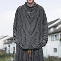 Men's Gray Distressed Long-Sleeve Cowl-Neck Shirt