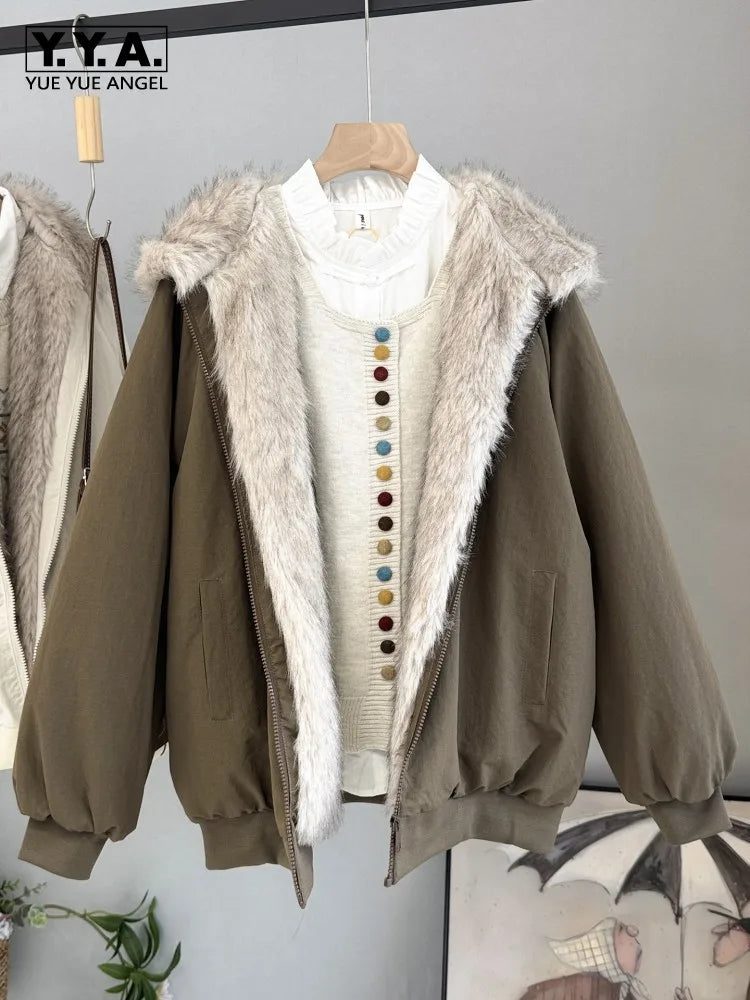 Women's Faux-Fur Hooded Padded Jacket with Zip Front