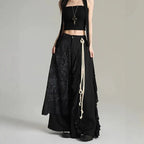 Black Patchwork Wide-Leg Pants with Layered Panels
