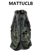 Women's Graphic Denim Jorts - Light Wash Loose Fit