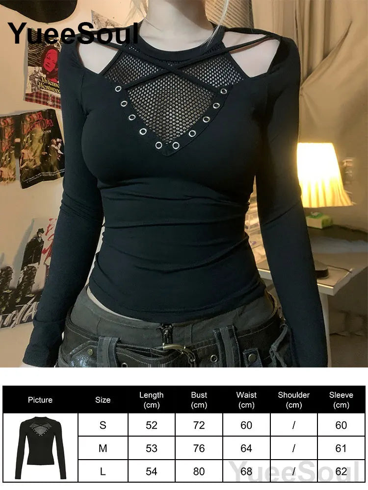 Women's Black Lace Long-Sleeve Top