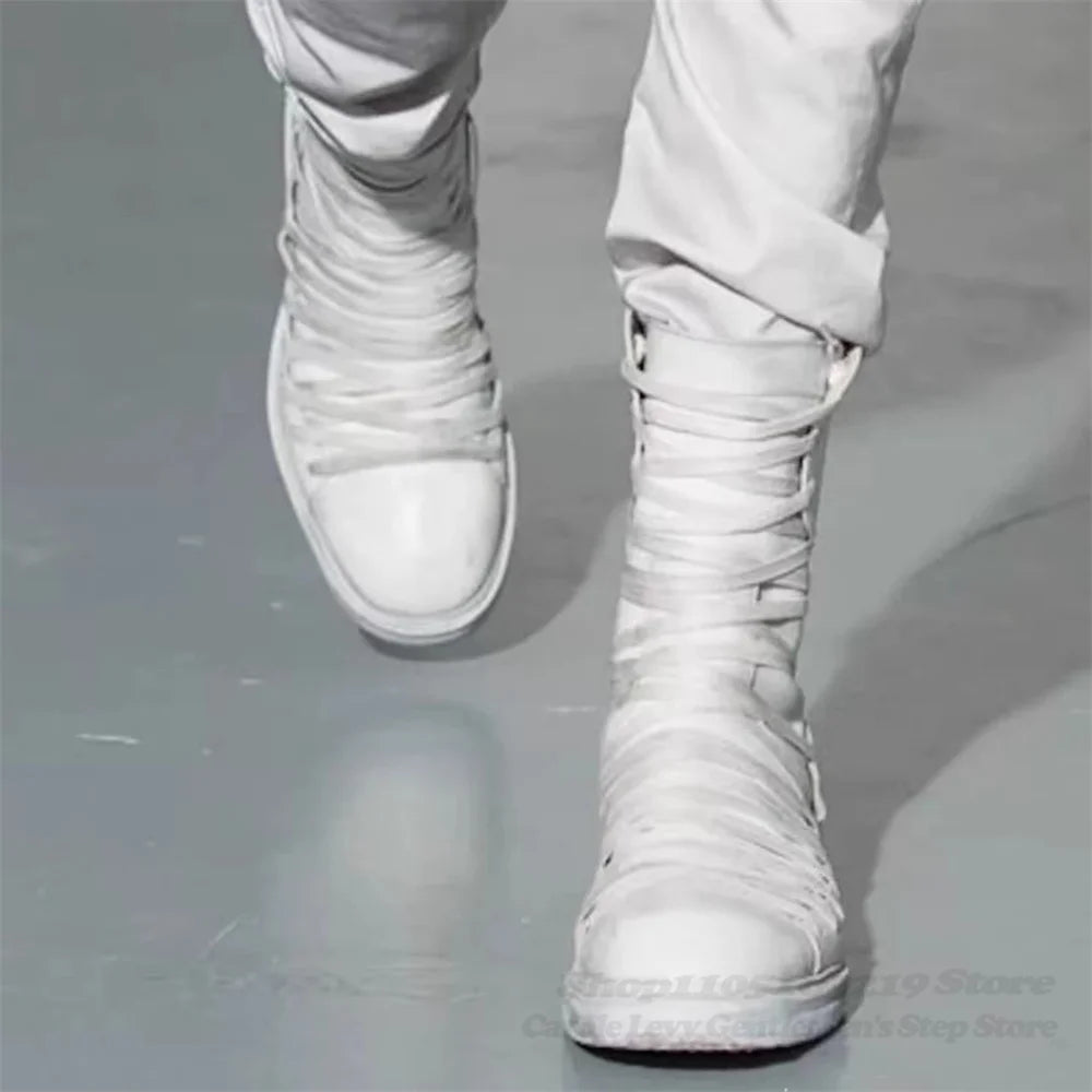 Men's Retro Lace-Up Mid-Calf Platform Boots
