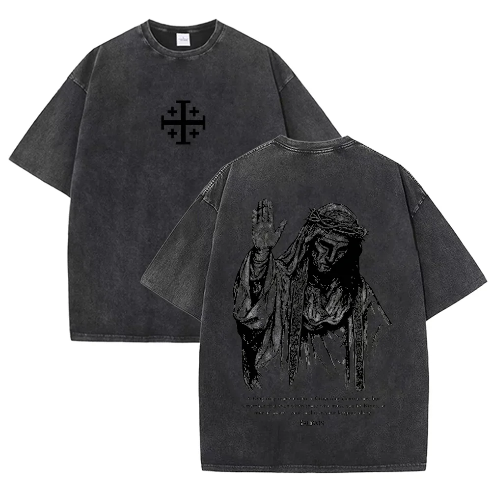 Jesus Crown of Thorns Graphic Washed Cotton T-Shirt