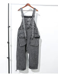Women's Black Denim Bib Overalls - Loose Wide Leg