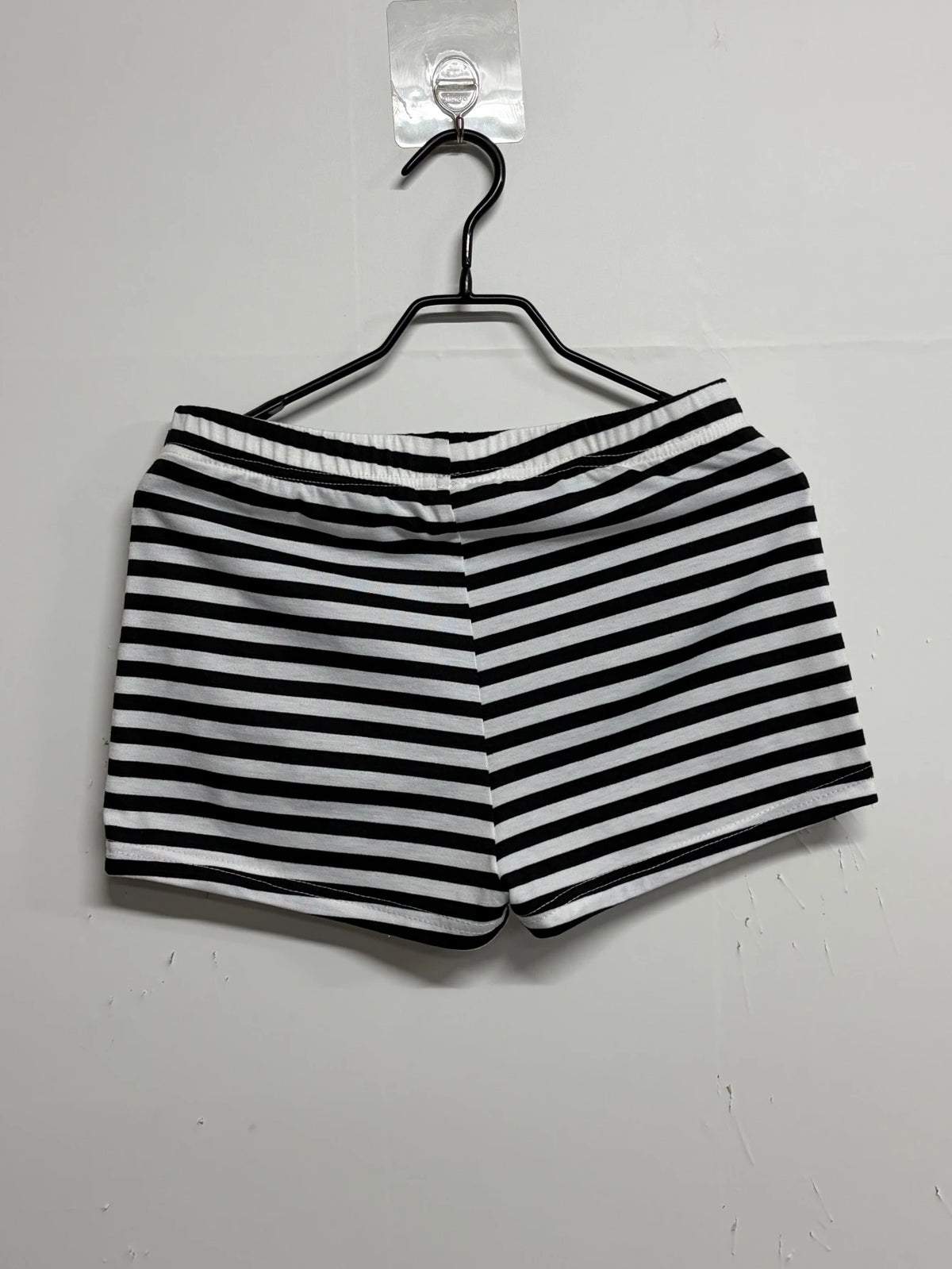 Women's Black-and-White Striped Low-Rise Shorts