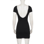 Black Lace-Trim Open-Back Mini Dress
