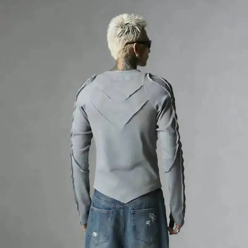 Men's Distressed Long-Sleeve Crew-Neck Top