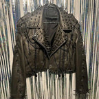 Women's Gray PU Leather Spiked Jacket