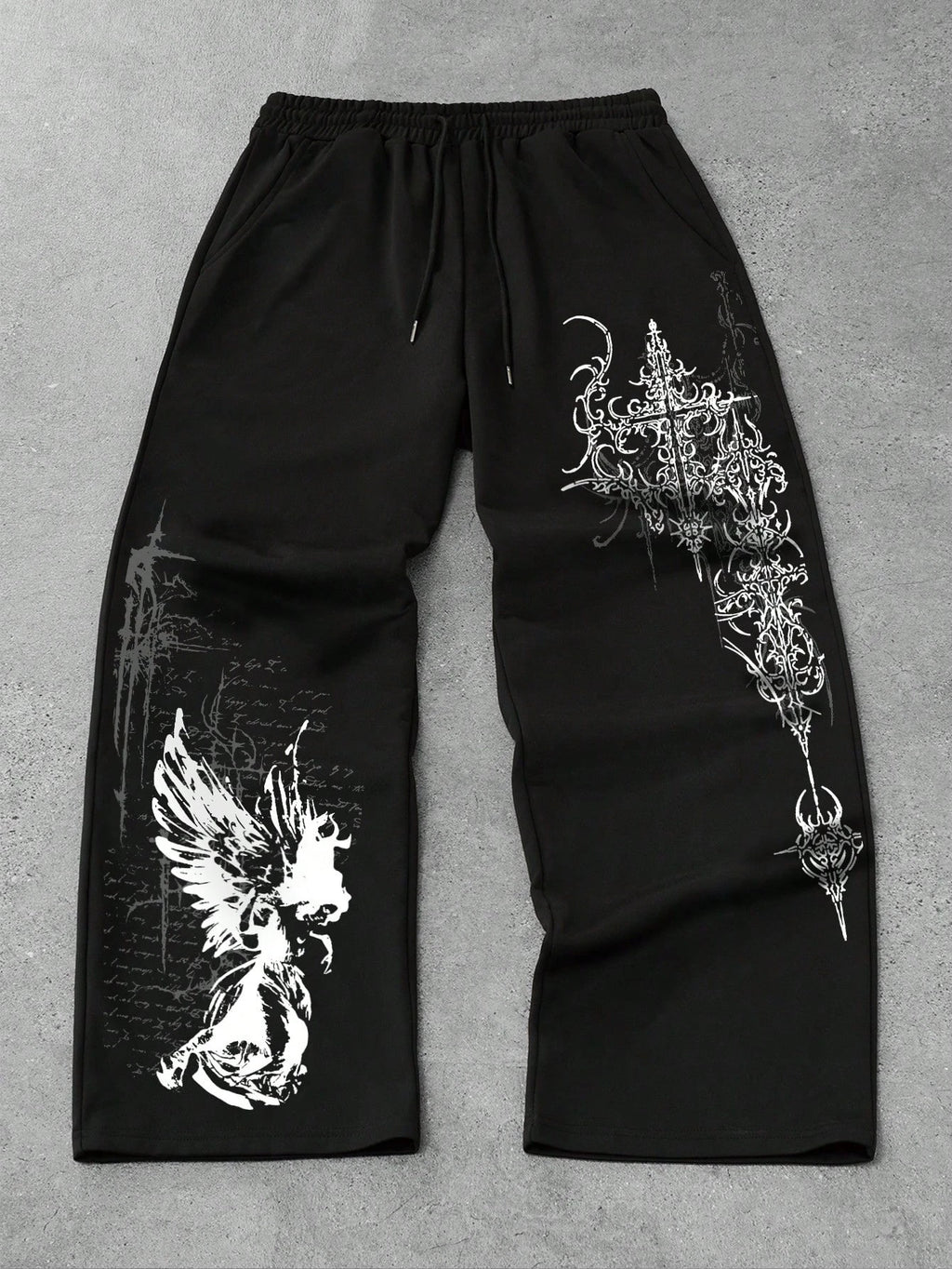 Graphic Print Wide-Leg Drawstring Pants