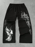 Graphic Print Wide-Leg Drawstring Pants