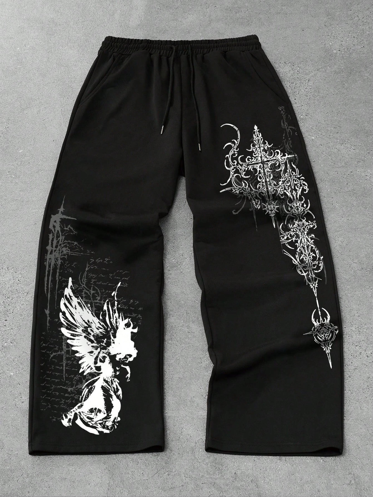 Graphic Print Wide-Leg Drawstring Pants