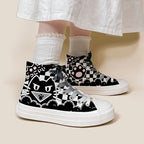 Women's Black-and-White Graffiti High-Top Canvas Sneakers
