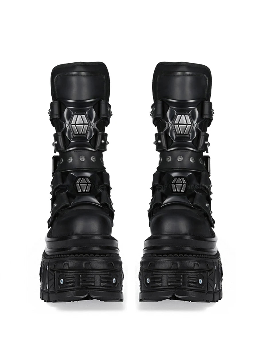 Black Rivet Platform Motorcycle Boots