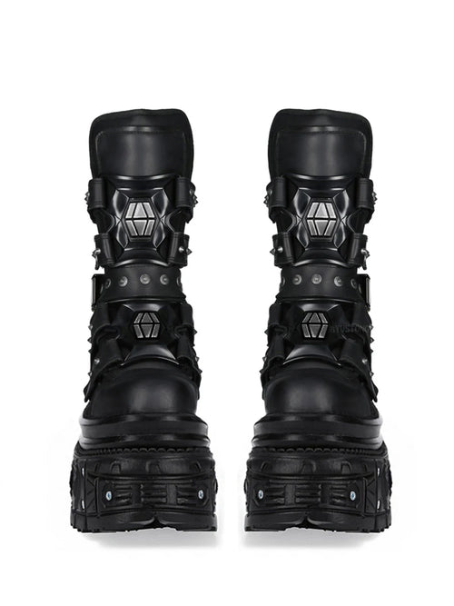 Black Rivet Platform Motorcycle Boots