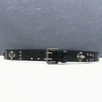 Crocodile-Embossed PU Belt with Fleur-de-Lis Rivets and Double Buckle