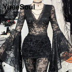 Women's Black Lace-Panel Long-Sleeve Top