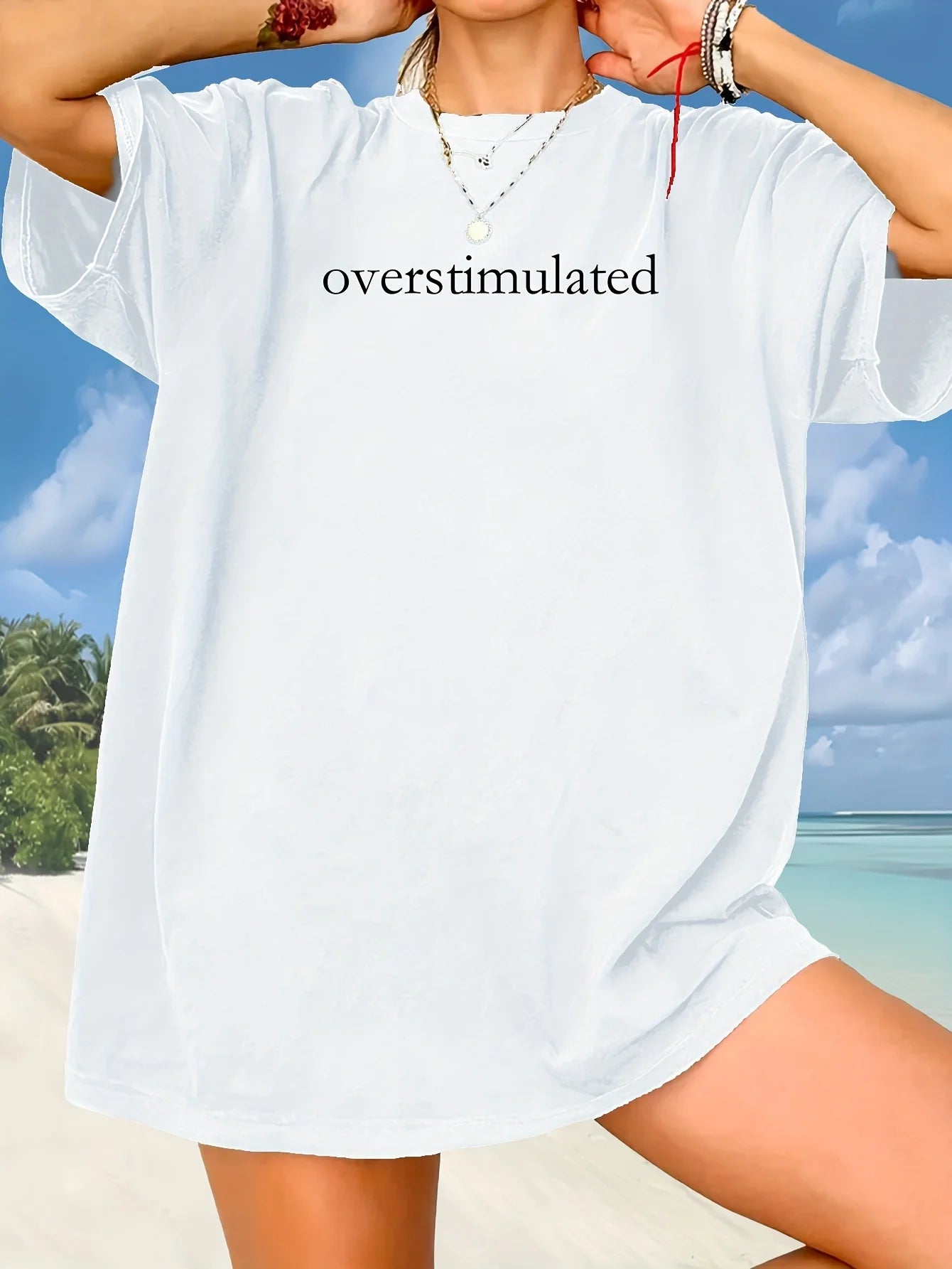 Women's Oversized “Overstimulated” Graphic T-Shirt