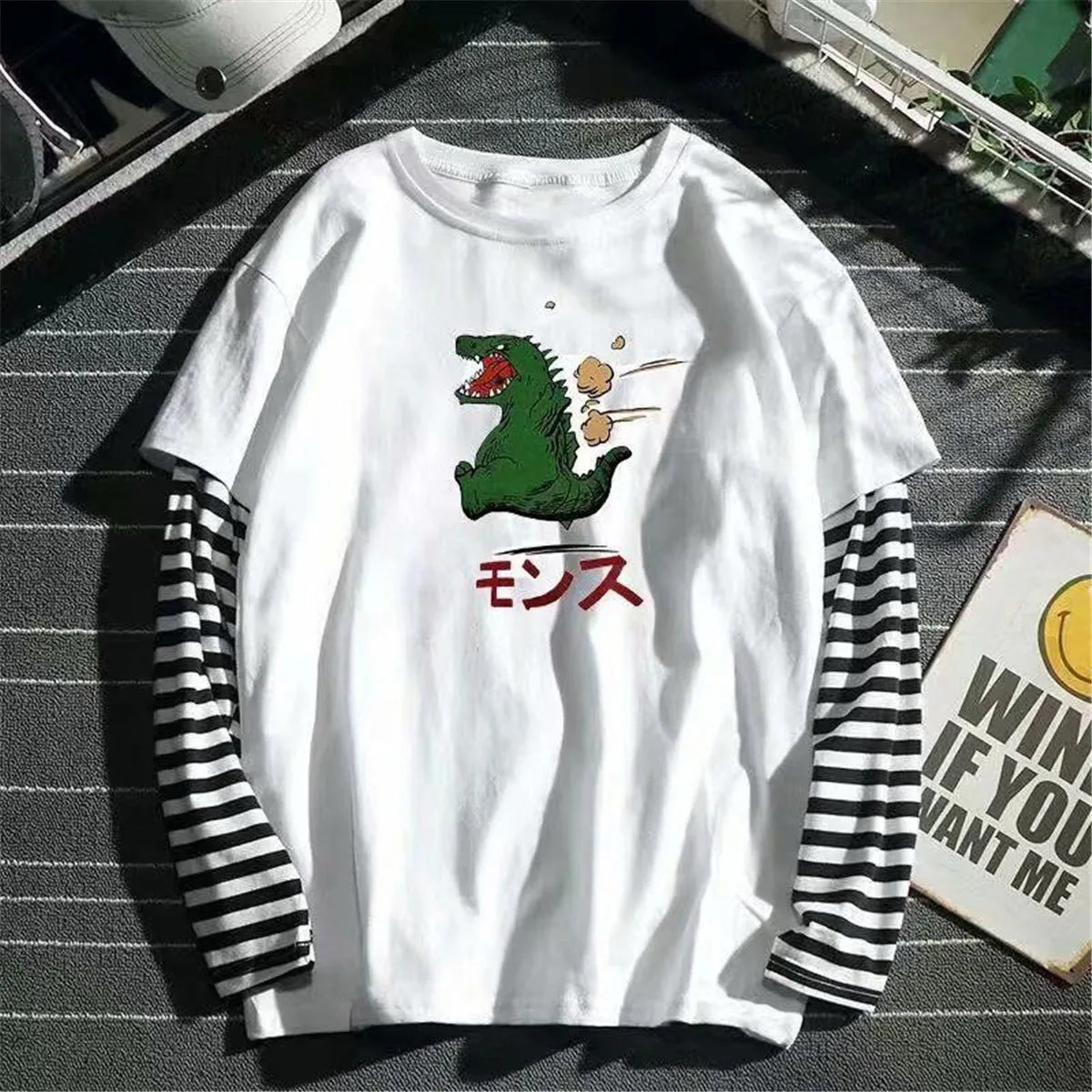 Men’s Layered Long-Sleeve T-Shirt with Striped Sleeves