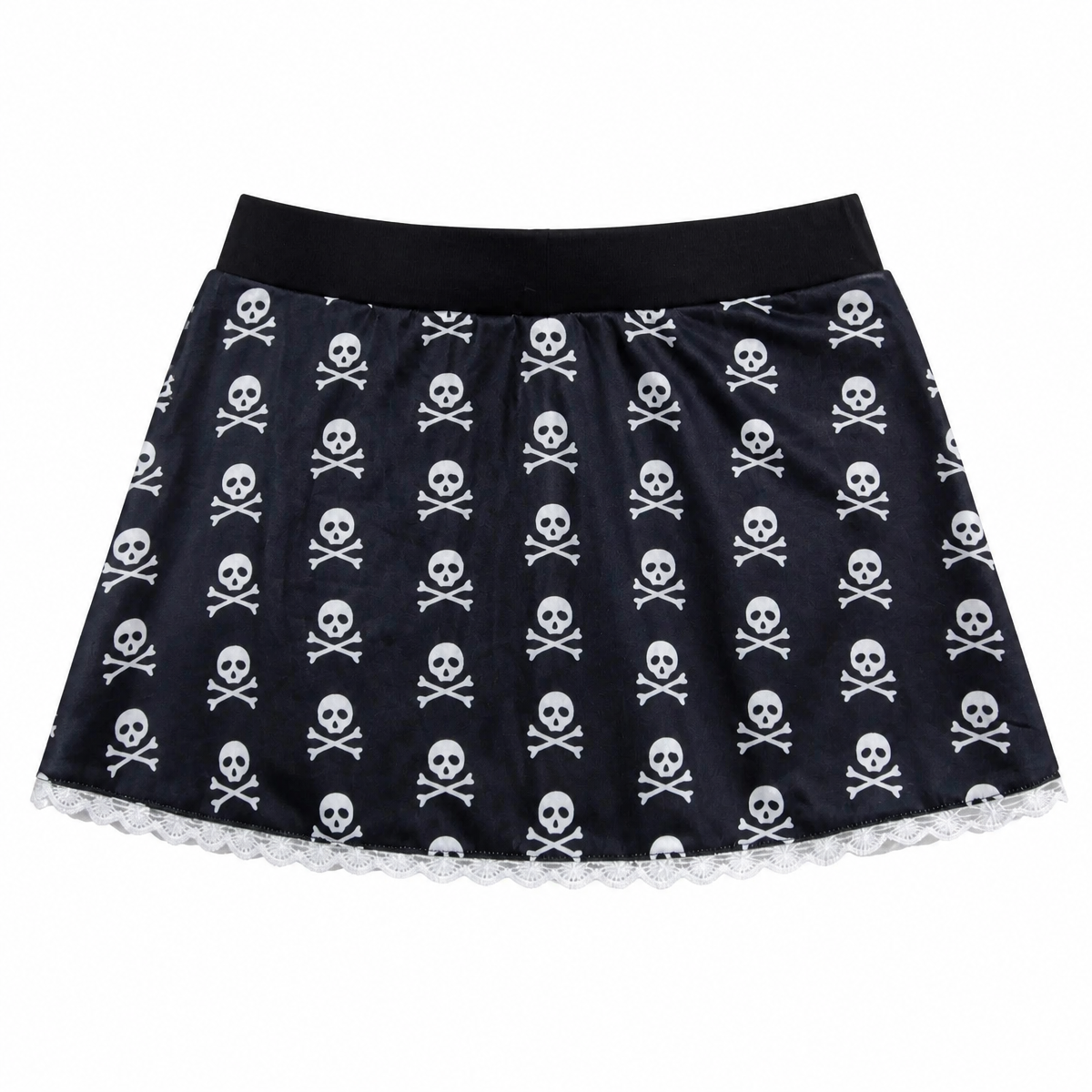 Grunge Skull Print Mini Skirt with Lace Trim