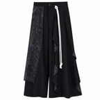 Black Patchwork Wide-Leg Pants with Layered Panels