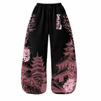 Grunge Floral Print Wide-Leg Pants
