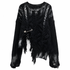 Women's Grunge Distressed Cable-Knit Pullover Sweater