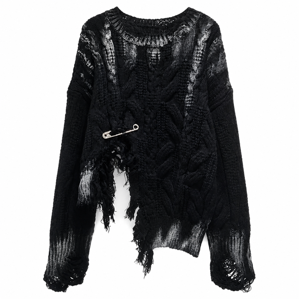 Women's Grunge Distressed Cable-Knit Pullover Sweater