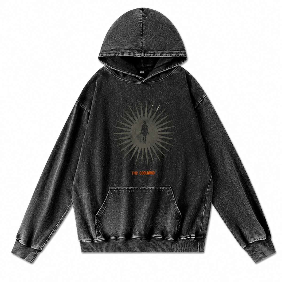 Grunge Acid-Washed Black Graphic Pullover Hoodie